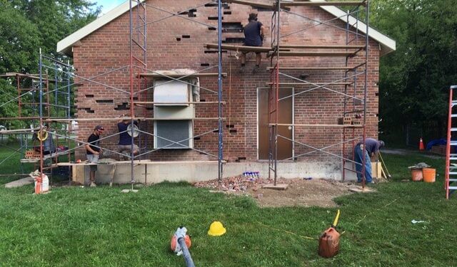 Brick wall under repair