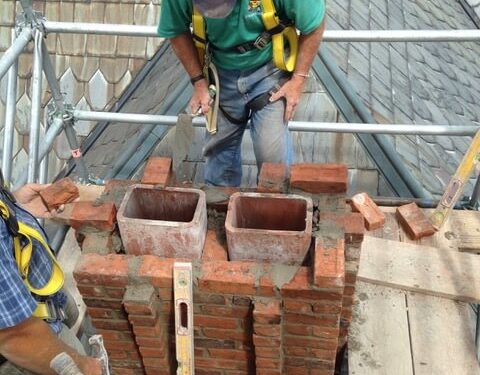 Chimney bricks being set