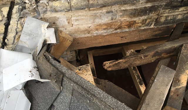 Rotten wood causing slate movement